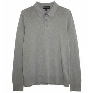 Brooks Brothers Italian Yarn Polo Shirt Mens Large Long Sleeve Light Gray Prep